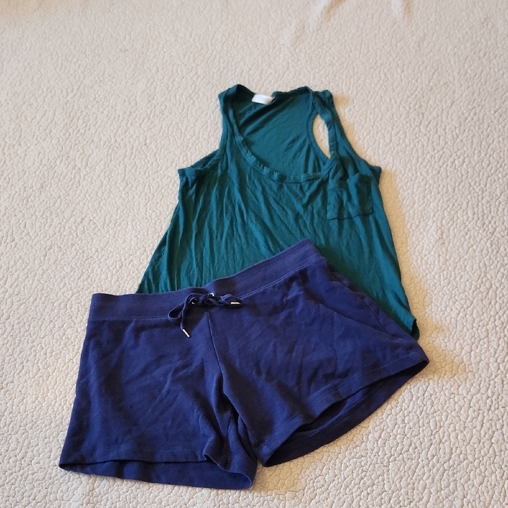Victoria's Secret Tee Shop Tank Top And Loungewear Shorts Pajama Set Angel Line